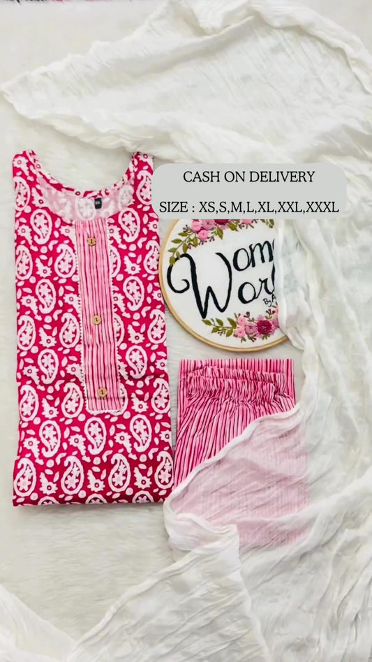 Pure Cotton Pink Designer Stich Kurti Plazzo Set With Dupatta