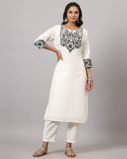 Embroidered Straight Kurta with Pants & Dupatta