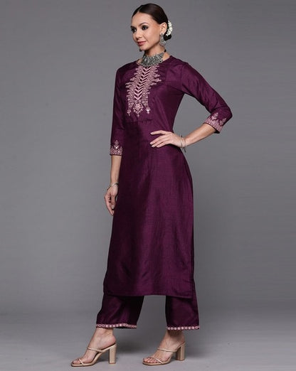 Women Embroidered Straight Kurta with Pants & Dupatta