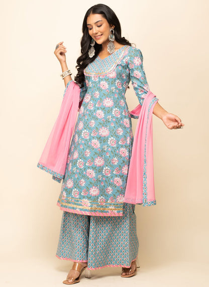 Vivid Cotton Ceremonial Palazzo Salwar Kameez