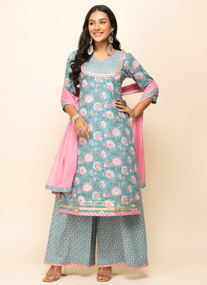 Vivid Cotton Ceremonial Palazzo Salwar Kameez