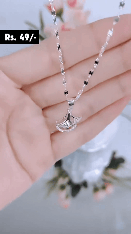 Silver-Plated Solitaire Adjustable Couple Rings and Pendant Chain