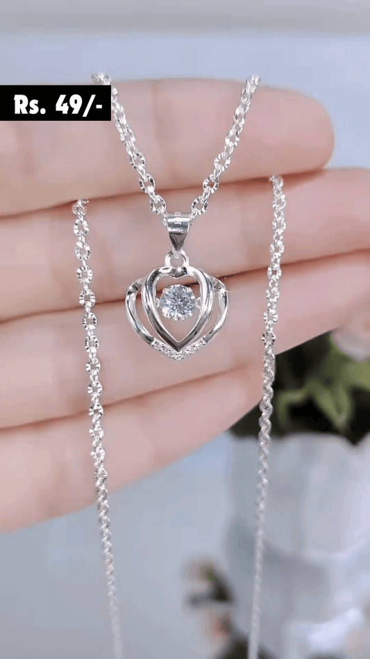 Silver-Plated & AD-Studded Heart Shaped Anti Tarnish Pendant