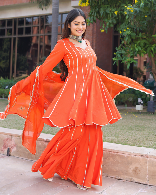 SPANISH ORANGE GOTAPATTI SHARARA SET