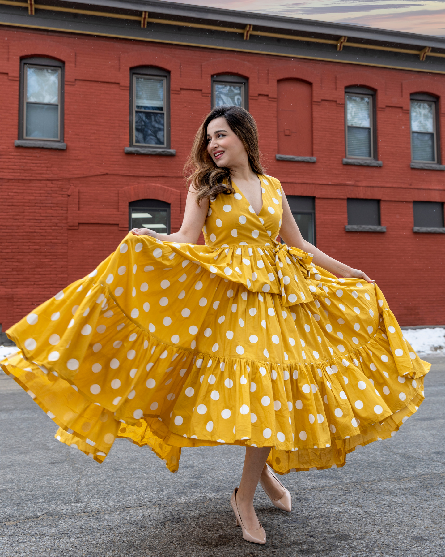 YELLOW DAFFY POLKA COTTON DRESS