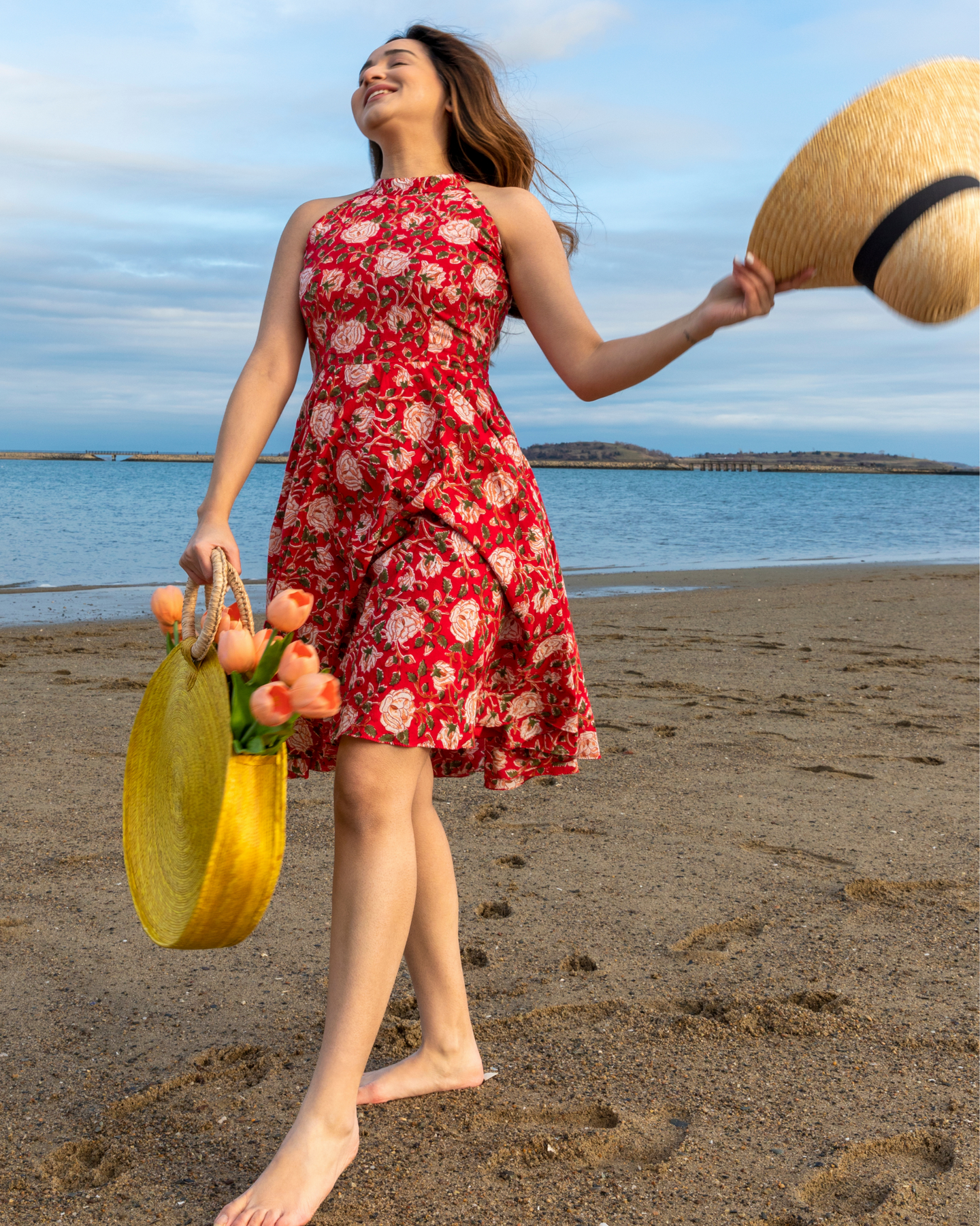 RED LACEWING HANDBLOCK COTTON DRESS