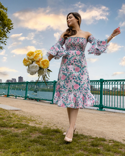 SUMMER PINK SMOCKED COTTON DRESS