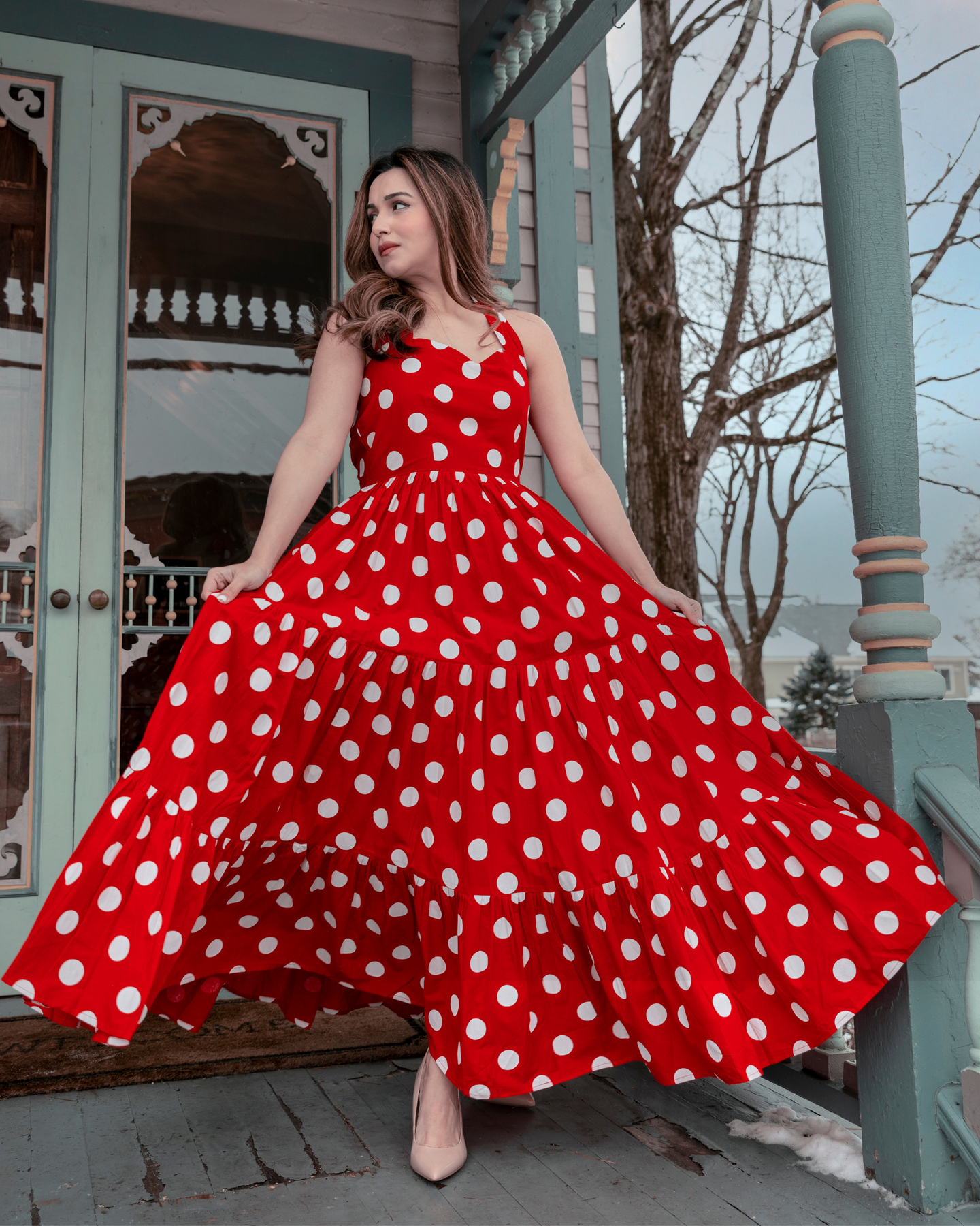 CURRANT RED POLKA COTTON DRESS