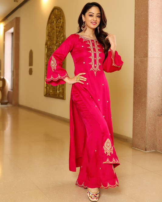 BUBBLY PINK HANDWORK KURTA SET