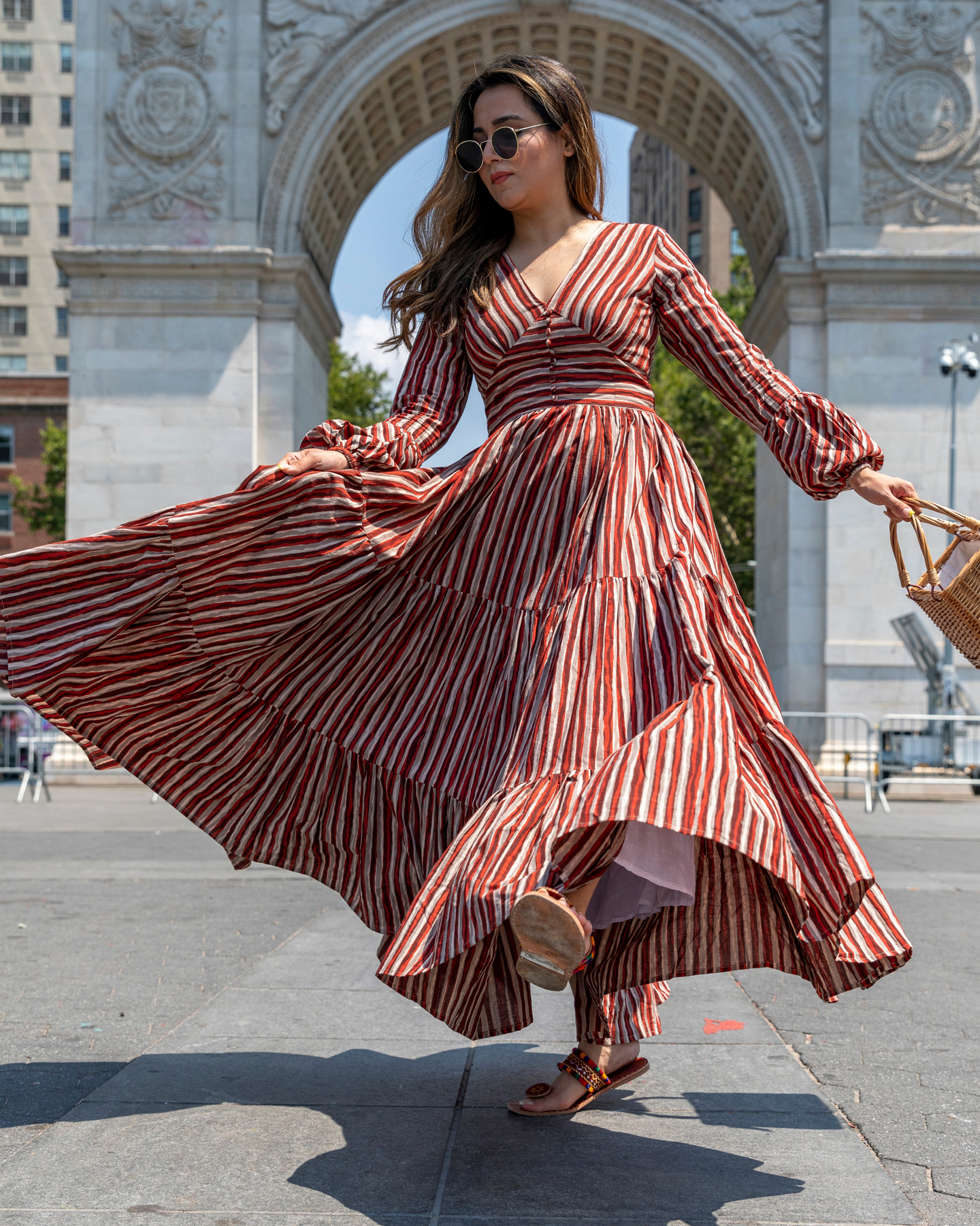 AMBER BROWN HANDBLOCK COTTON DRESS