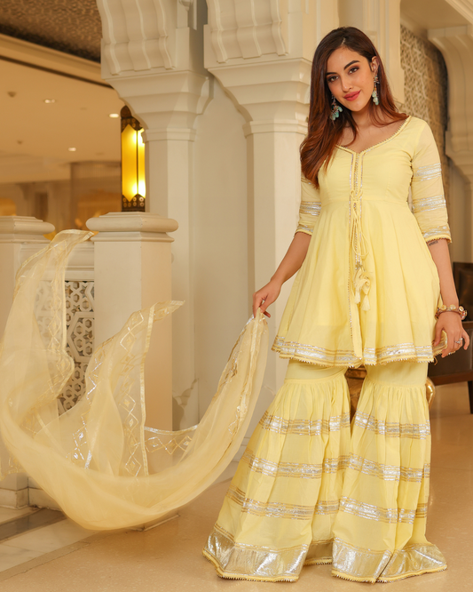 LEMON LIGHT GOTAPATTI SHARARA SET