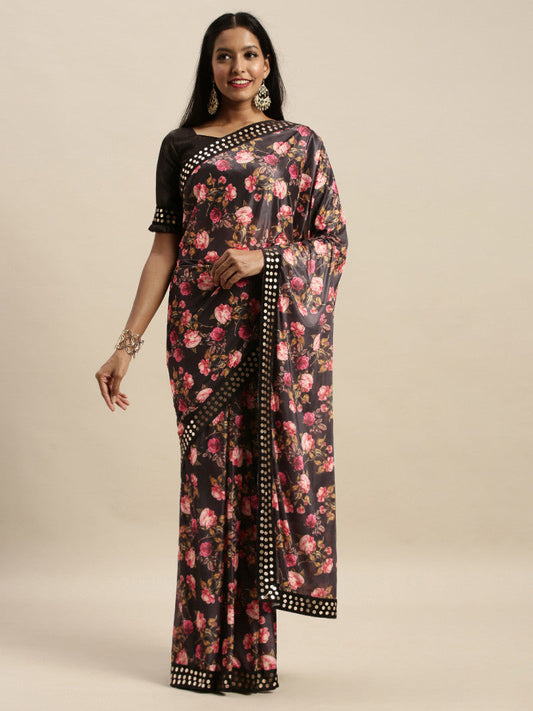 Beautiful Black Color Printed Online Saree