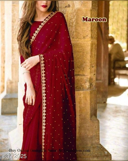 Beautiful Maroon Weight Less Embroidery Work Online Saree