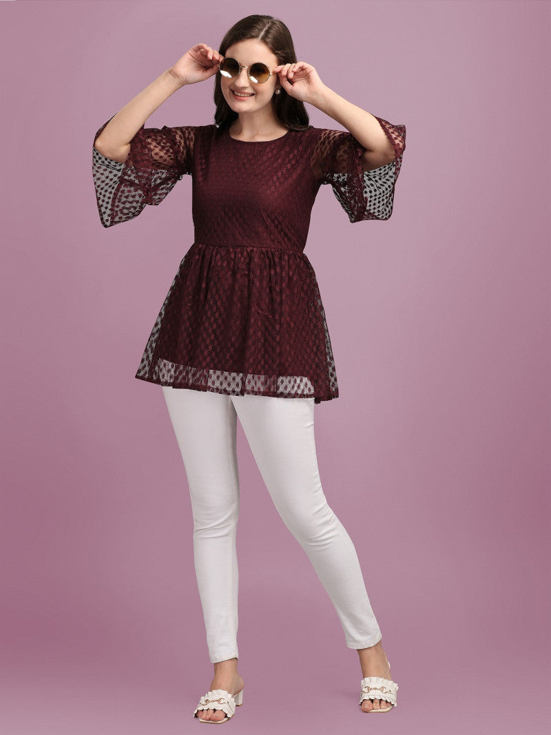 Wine Color Beautiful Extra Ordinary Net Tunic Top