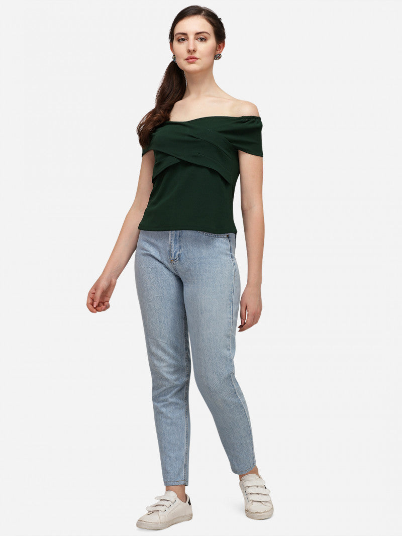 Off-Shoulder Bardot Green Color Top