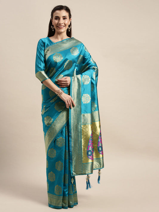 Beautiful Light Blue Color Banarasi Silk Saree