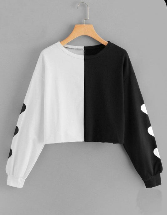 Long Sleeve Black And White Heart Design Top