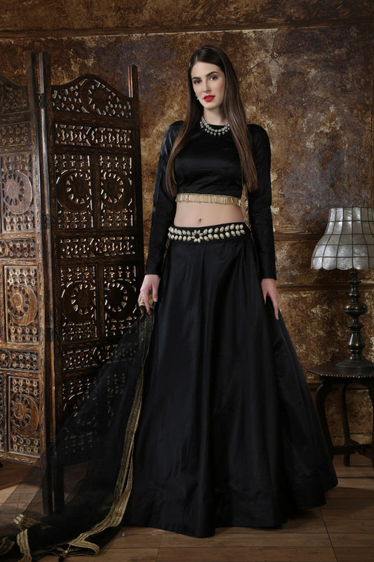 Taffeta Satin Black Color Online Lehenga Choli