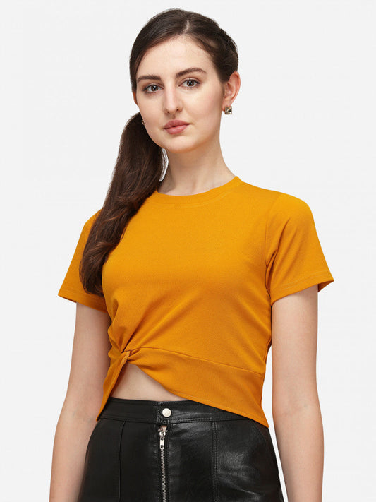 Dreamy Mustard Color Short Sleeve Crop Top