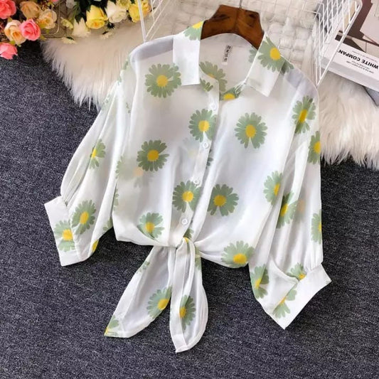 Fabulous Green Floral Print White Color Shirt