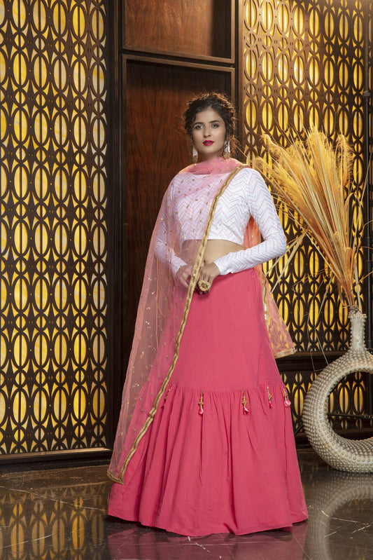 Traditional Wear Pink Color Daimond Weight Less Lehenga Choli