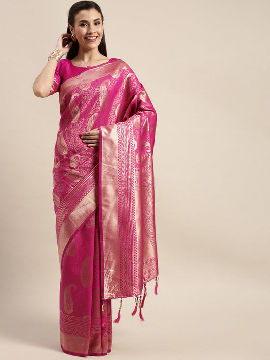 Attractive Pink Color Banarasi Silk Saree