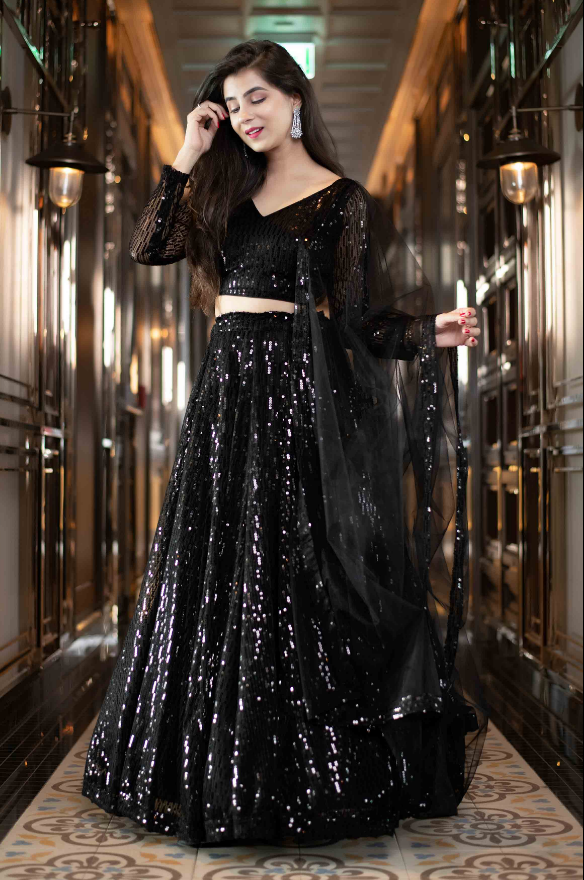 Unbeatable Black Sequence Weight Less Online Lehenga Choli