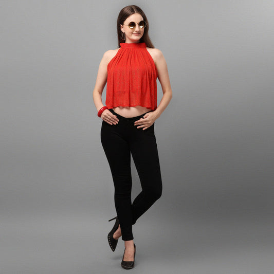 Precious Trending Extra Ordinary Net Red Color Crop Top