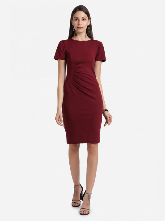 Women Bodycon Maroon Color Solid Dress