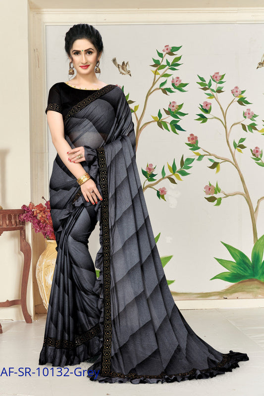 Most Lovable Grey Color Ruffle Partywear Saree