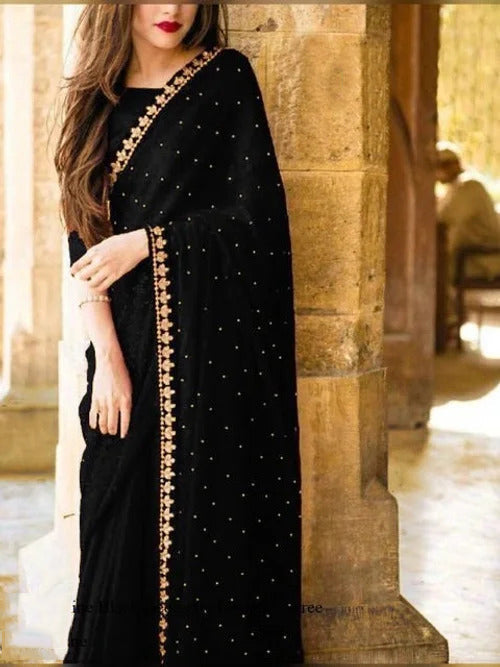 Trending Black Weight Less Embroidery Work Online Saree