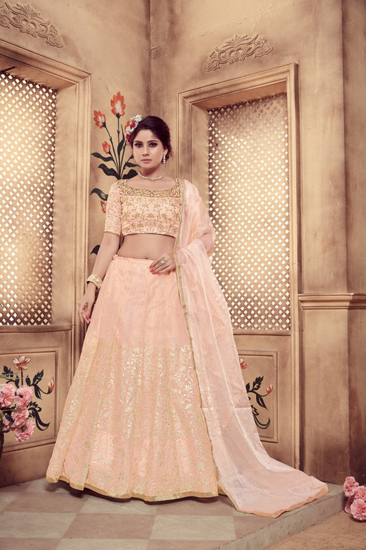 Precious Trending Peach Color Weight Less Wedding Wear Lehenga Choli