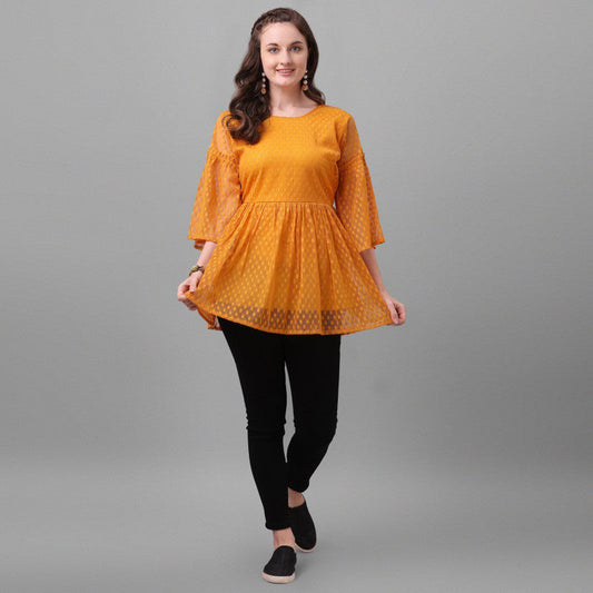 Beautiful Mustard Color Net Tunic Top