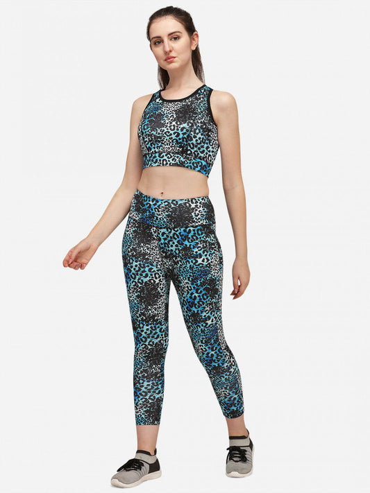 Sky Blue With Black Color Activewear Gym Suit