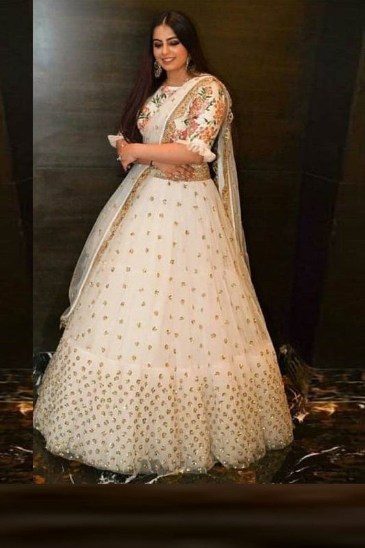 Online White Color Net Extra Ordinary Lehenga Choli