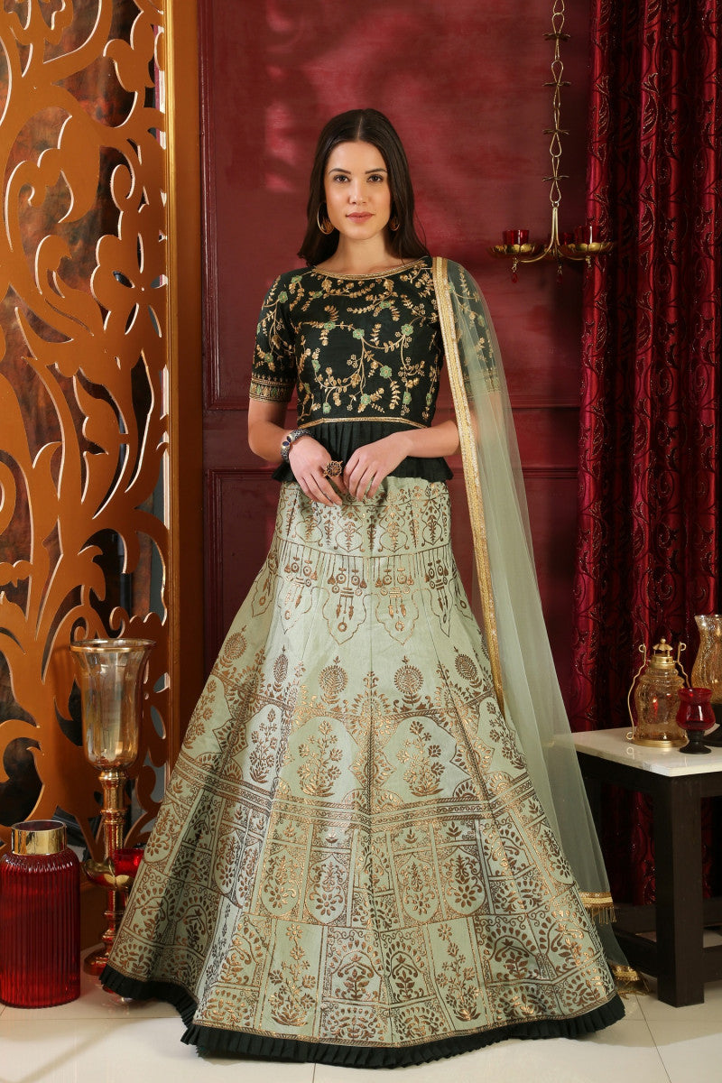 Reception Wear Green Color Silk Lehenga Choli With Tassels