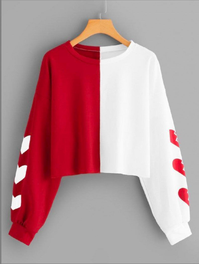 Red And White Full Sleeve Heart Design Top