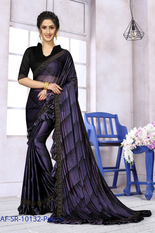 Most Lovable Purple Color Ruffle Partywear Saree