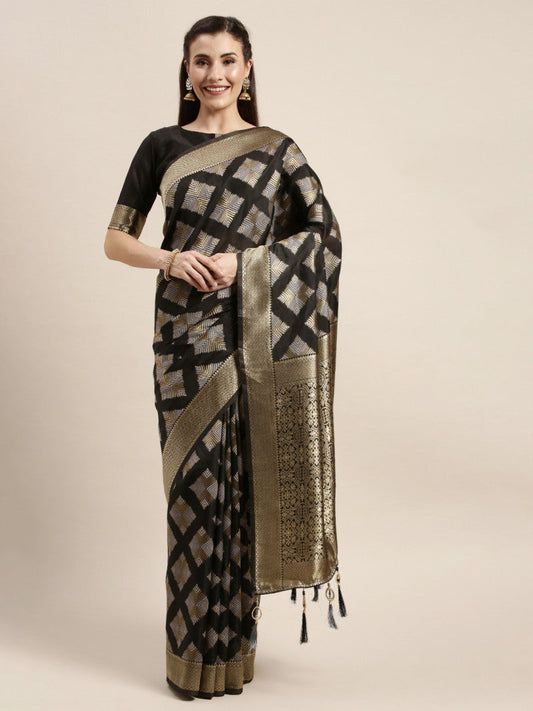 Attractive Weight Less Black Color Banarasi Silk Saree