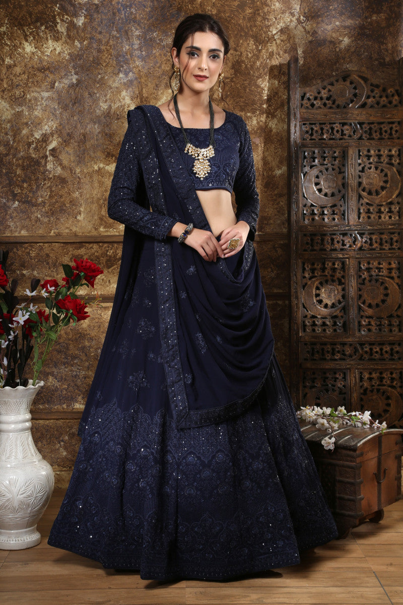 Online Navy Blue Weight Less With Sequence Trendy Work Lehenga Choli