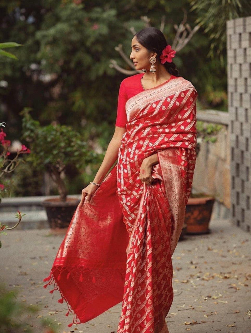 Wedding Wear Red Color Lichi Silk Extra Ordinary Saree