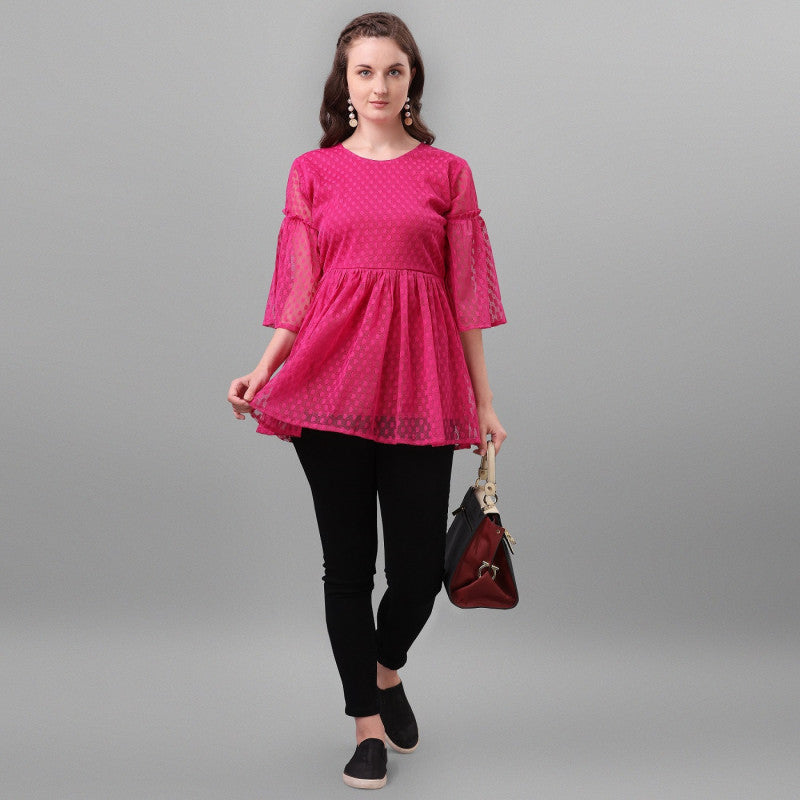 Fabulous Pink Color Net Tunic Top