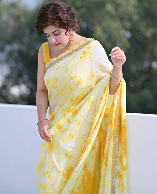 Yellow Color Lycra Online Saree