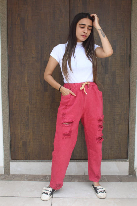 Mom Fit Pink Color Funky Jeans