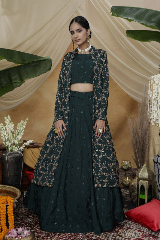 Precious Trending Online Green Chinos Lehenga Choli With Luxuriant Koti