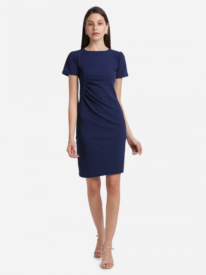 Women Bodycon Navy Blue Color Solid Dress