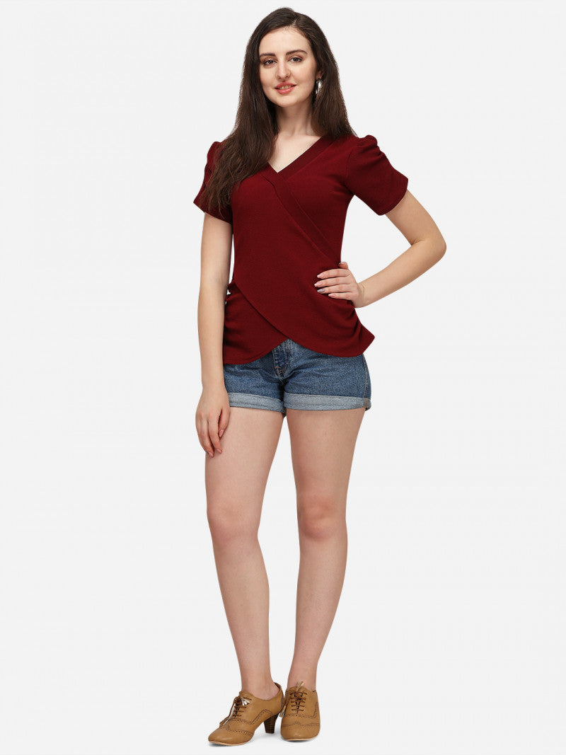 Dreamy Short Sleeves Maroon Top