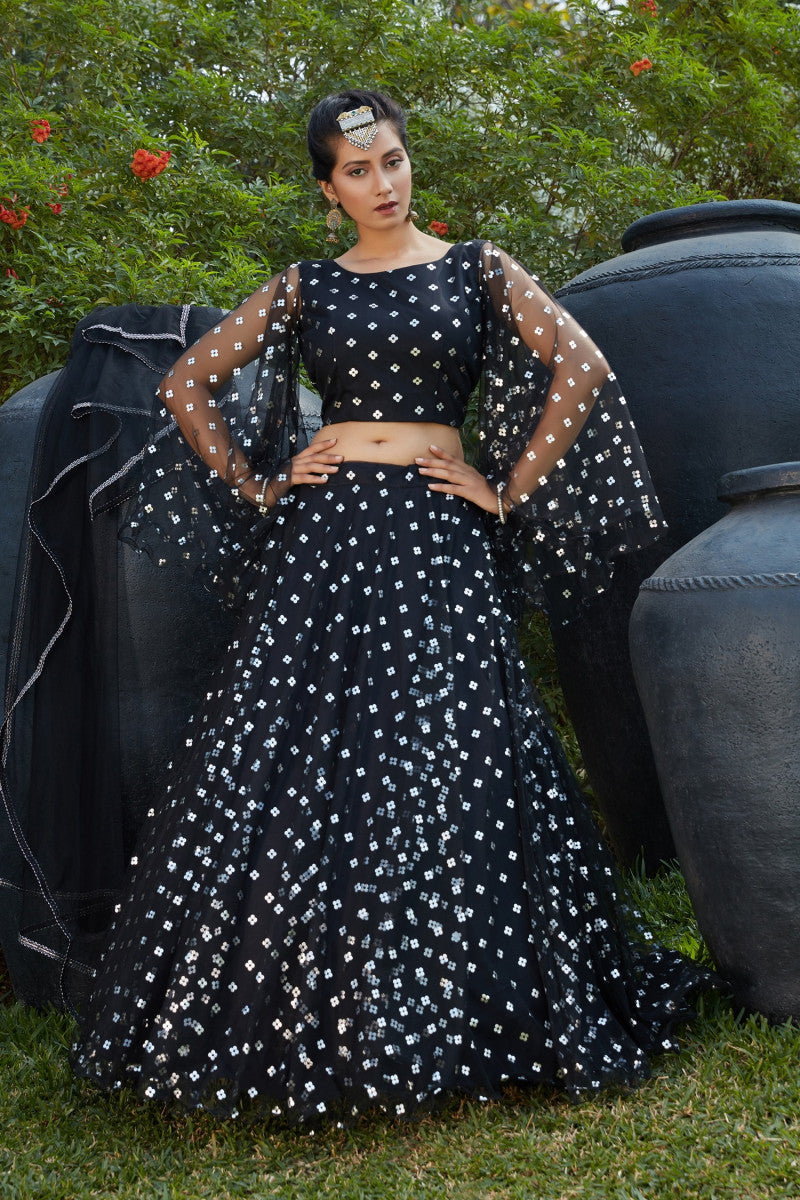 Presenting Black Color Foil Printed Lehenga Choli