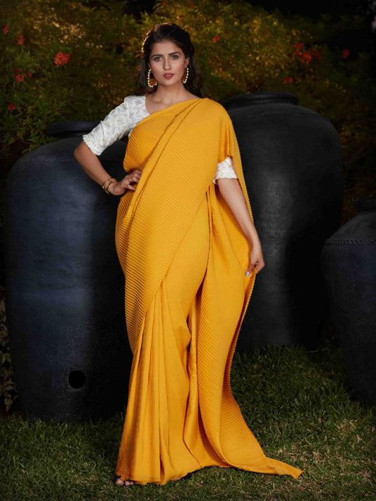 Reception Wear Yellow Color Silk Saree