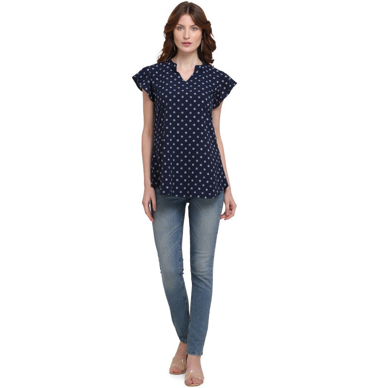 Polka Dot Navy Blue Color Short Sleeve Top